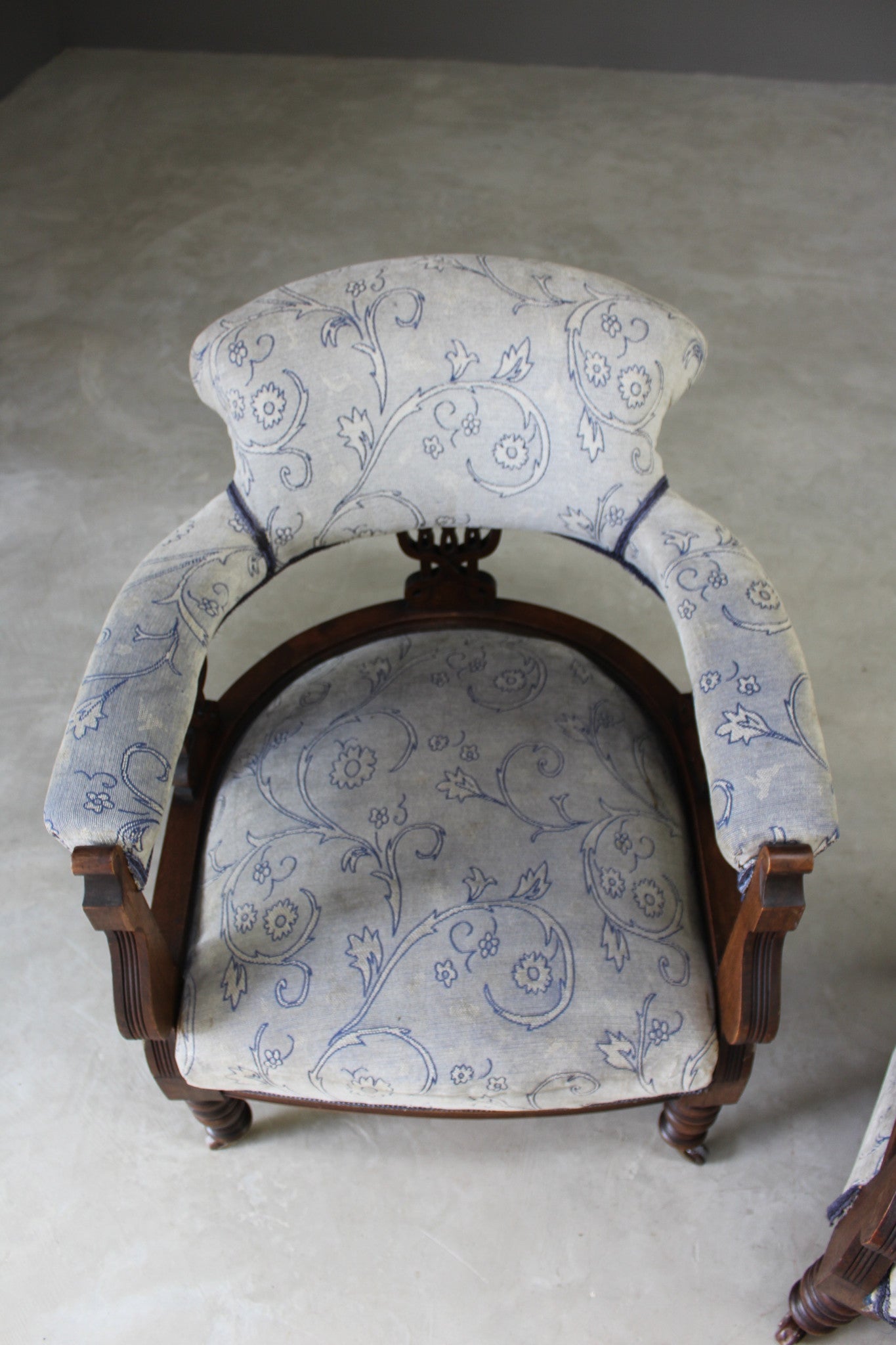 Pair Edwardian Upholstered Tub Armchairs - Kernow Furniture