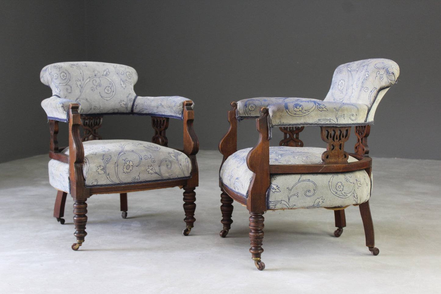 Pair Edwardian Upholstered Tub Armchairs - Kernow Furniture