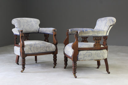 Pair Edwardian Upholstered Tub Armchairs - Kernow Furniture