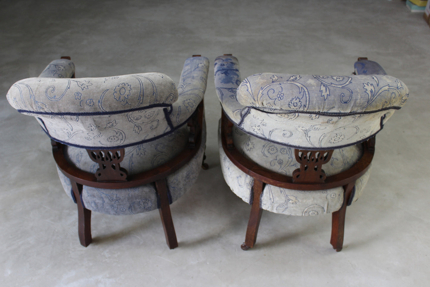 Pair Edwardian Upholstered Tub Armchairs - Kernow Furniture