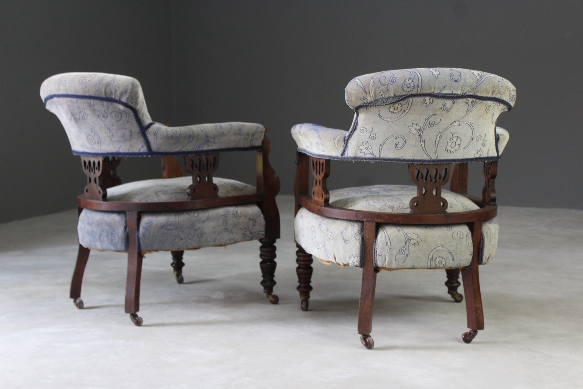 Pair Edwardian Upholstered Tub Armchairs - Kernow Furniture