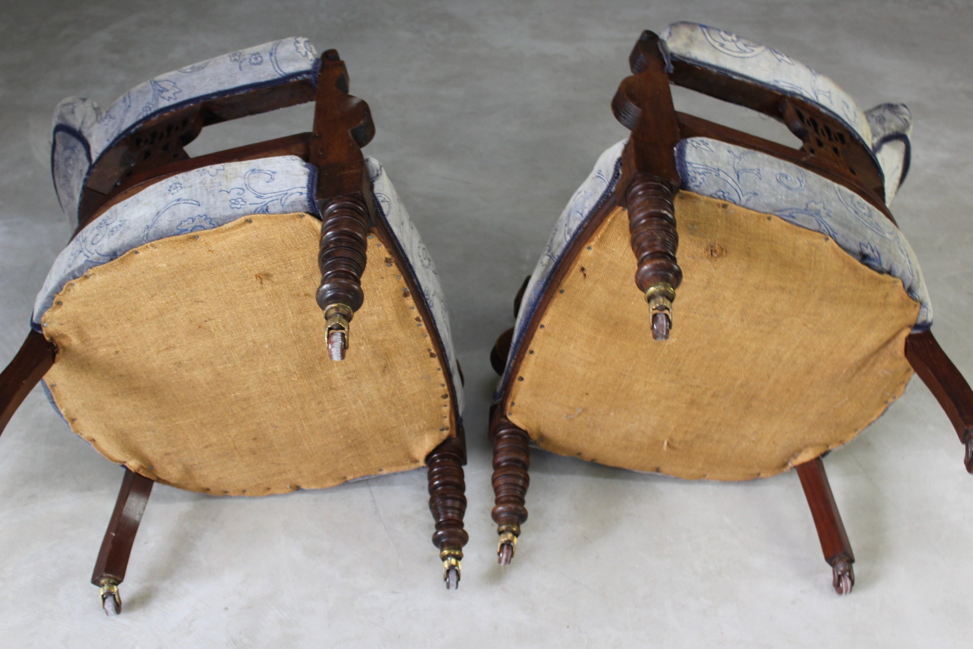 Pair Edwardian Upholstered Tub Armchairs - Kernow Furniture