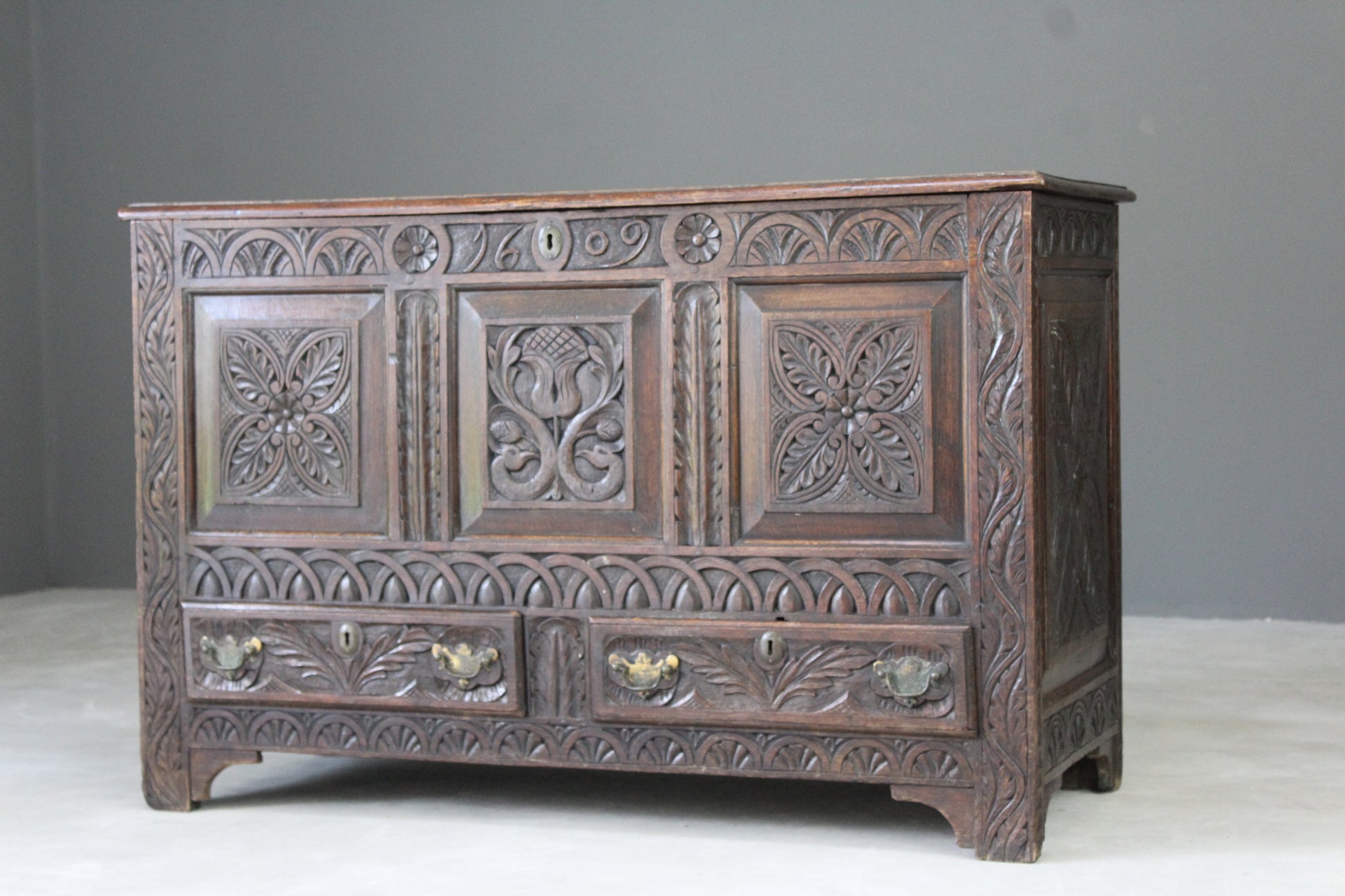 Antique Carved Oak Mule Chest - Kernow Furniture