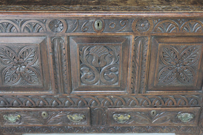 Antique Carved Oak Mule Chest - Kernow Furniture