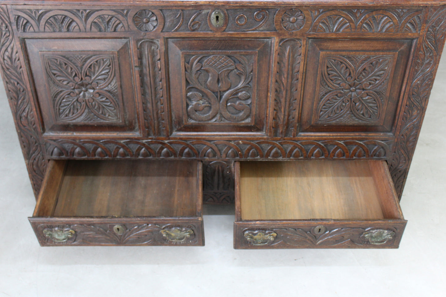 Antique Carved Oak Mule Chest - Kernow Furniture