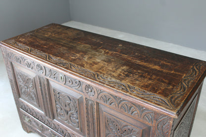 Antique Carved Oak Mule Chest - Kernow Furniture