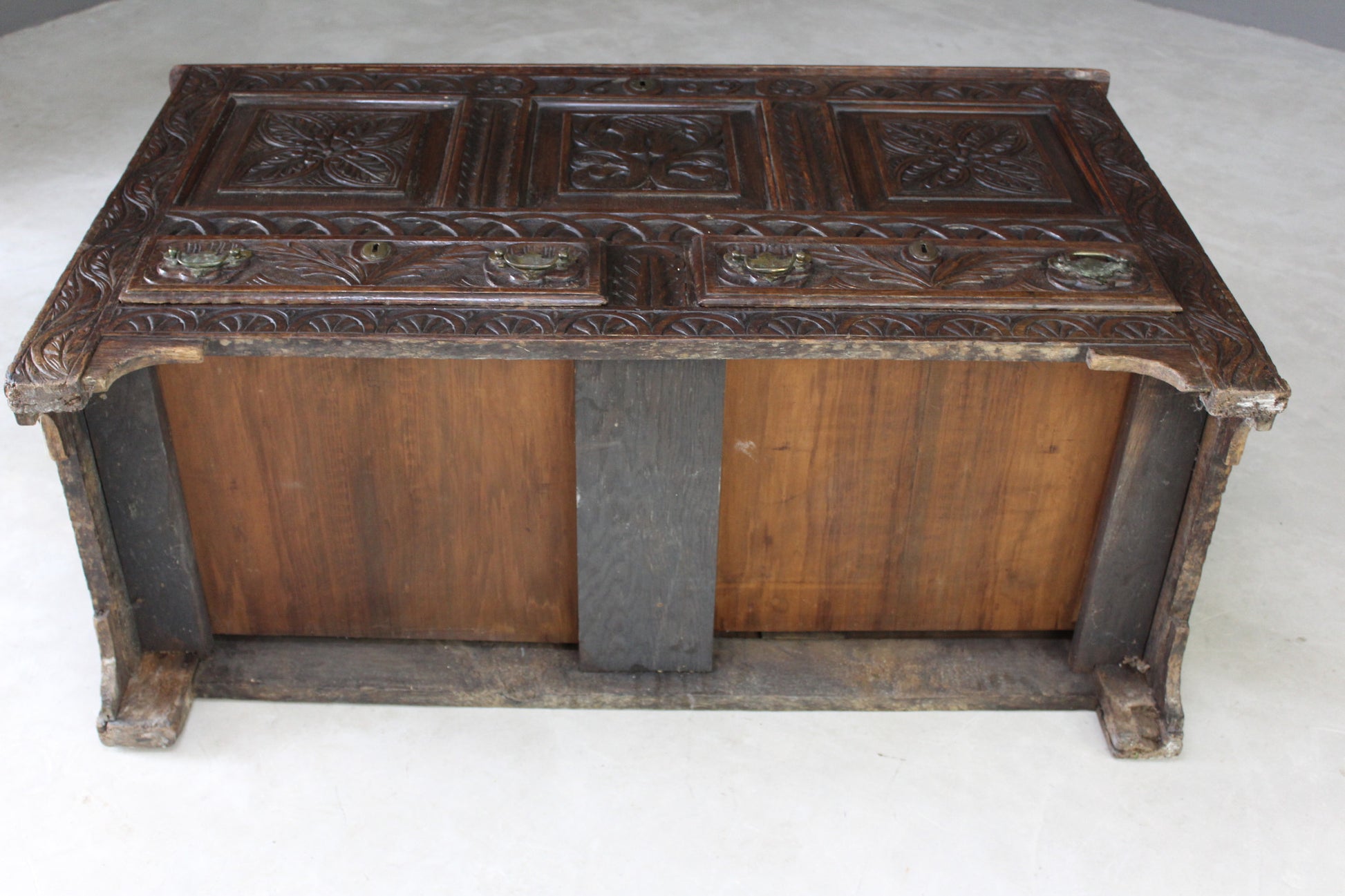 Antique Carved Oak Mule Chest - Kernow Furniture