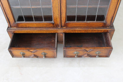 1930s Oak Lead Glazed Bookcase - Kernow Furniture