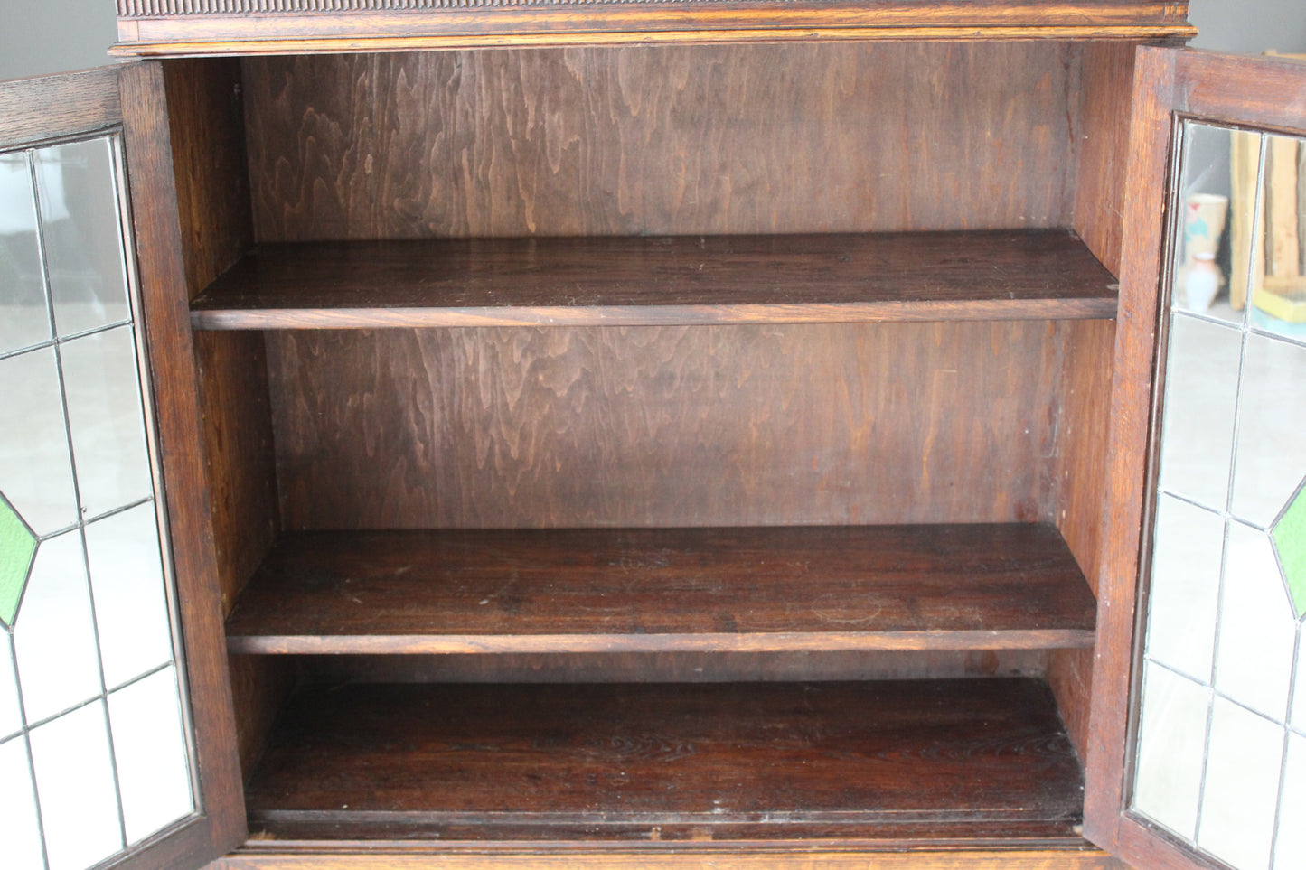 1930s Oak Lead Glazed Bookcase - Kernow Furniture