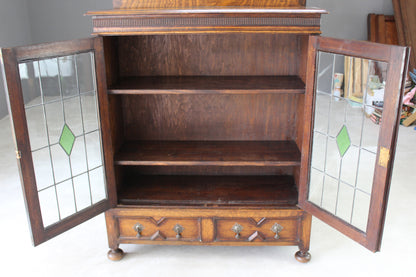 1930s Oak Lead Glazed Bookcase - Kernow Furniture