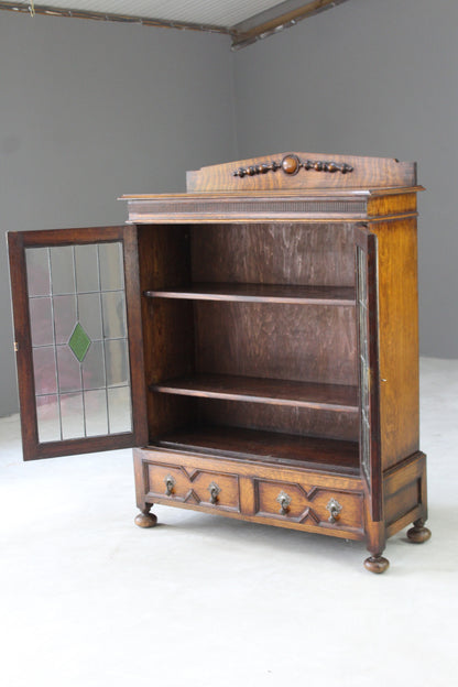 1930s Oak Lead Glazed Bookcase - Kernow Furniture