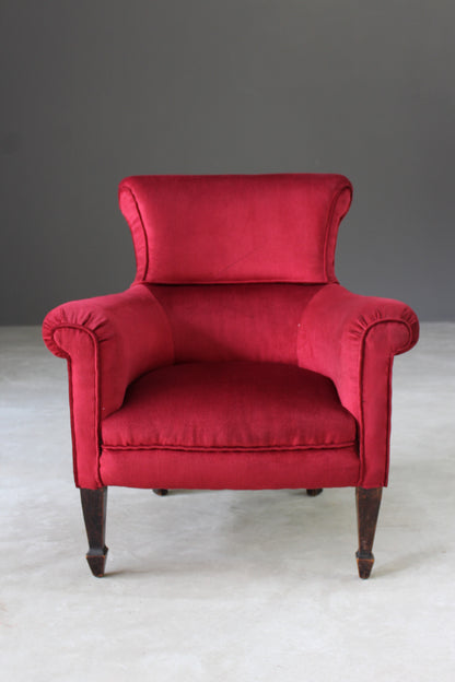 Antique Red Upholstered Armchair - Kernow Furniture