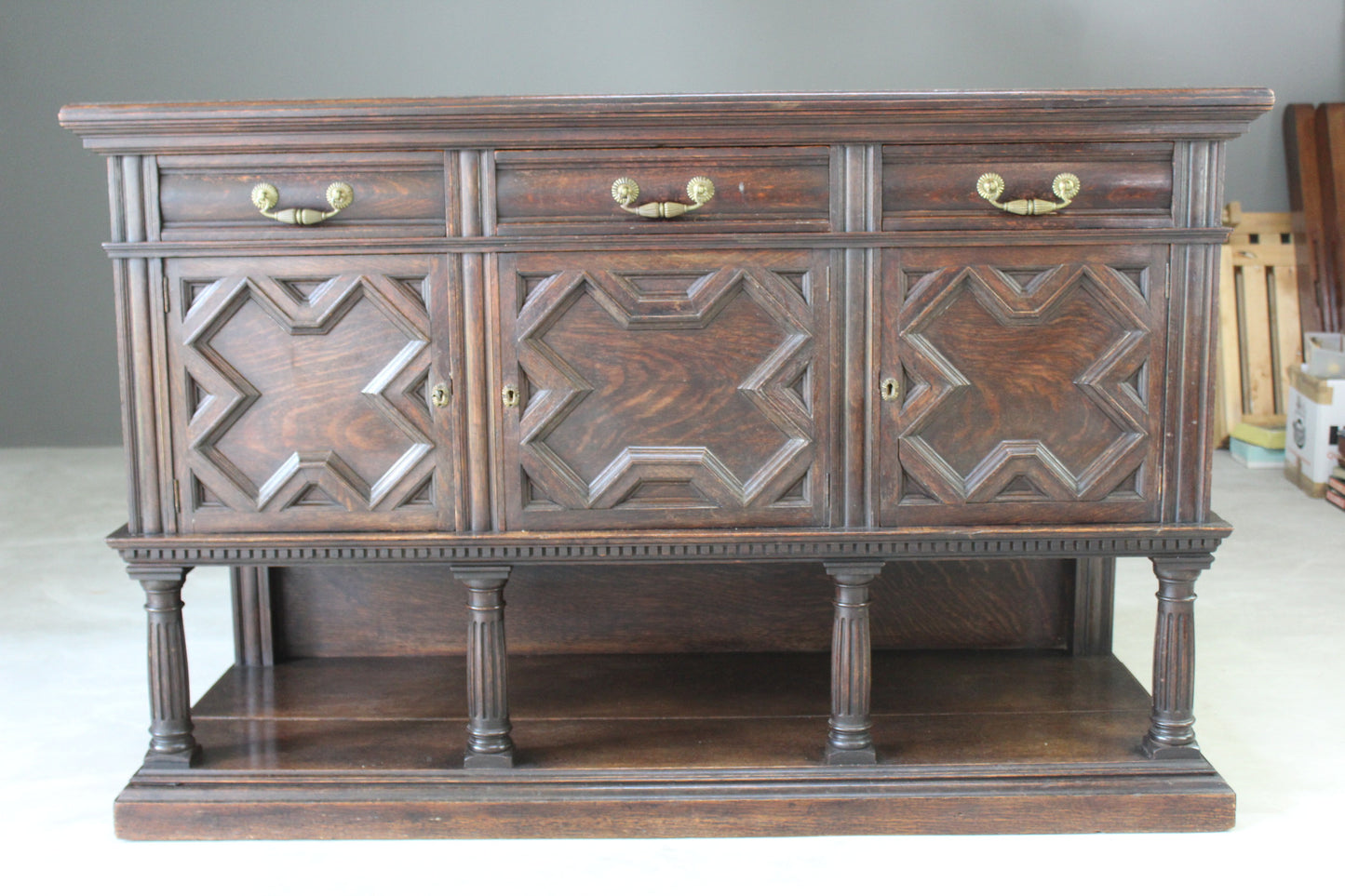 Antique Dark Oak Jacobean Style Sideboard - Kernow Furniture