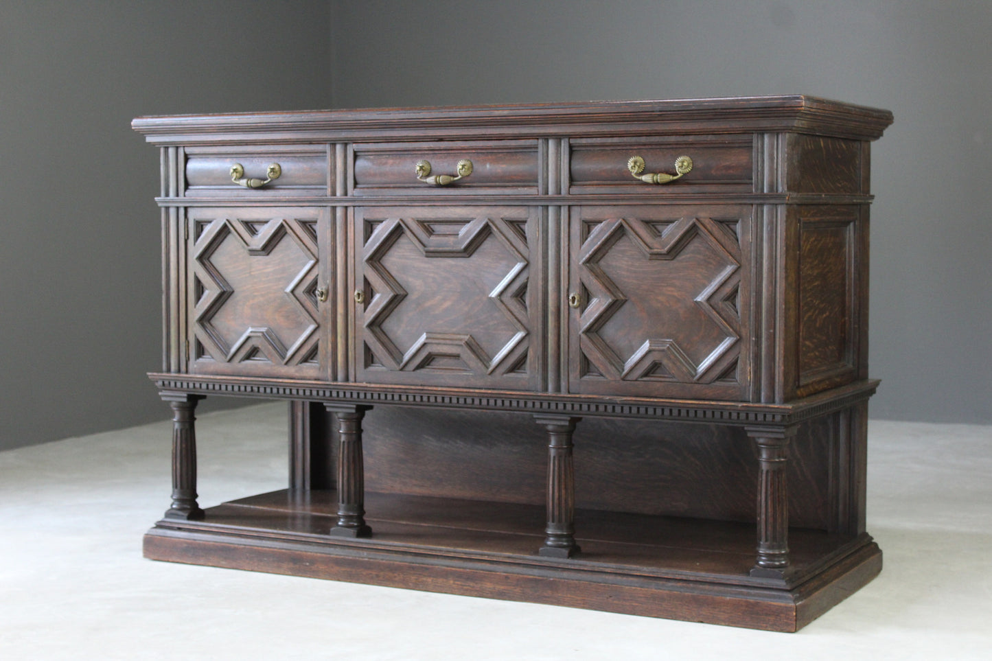 Antique Dark Oak Jacobean Style Sideboard - Kernow Furniture