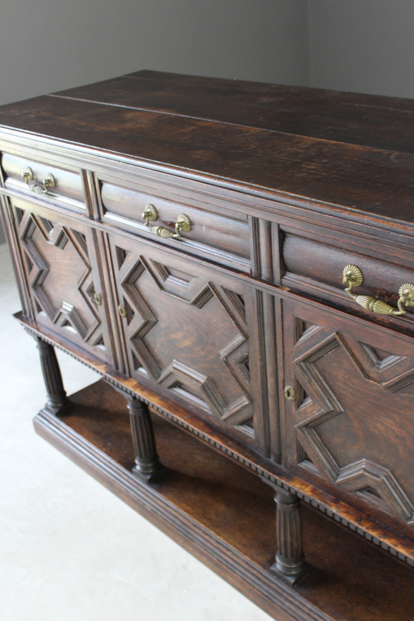 Antique Dark Oak Jacobean Style Sideboard - Kernow Furniture