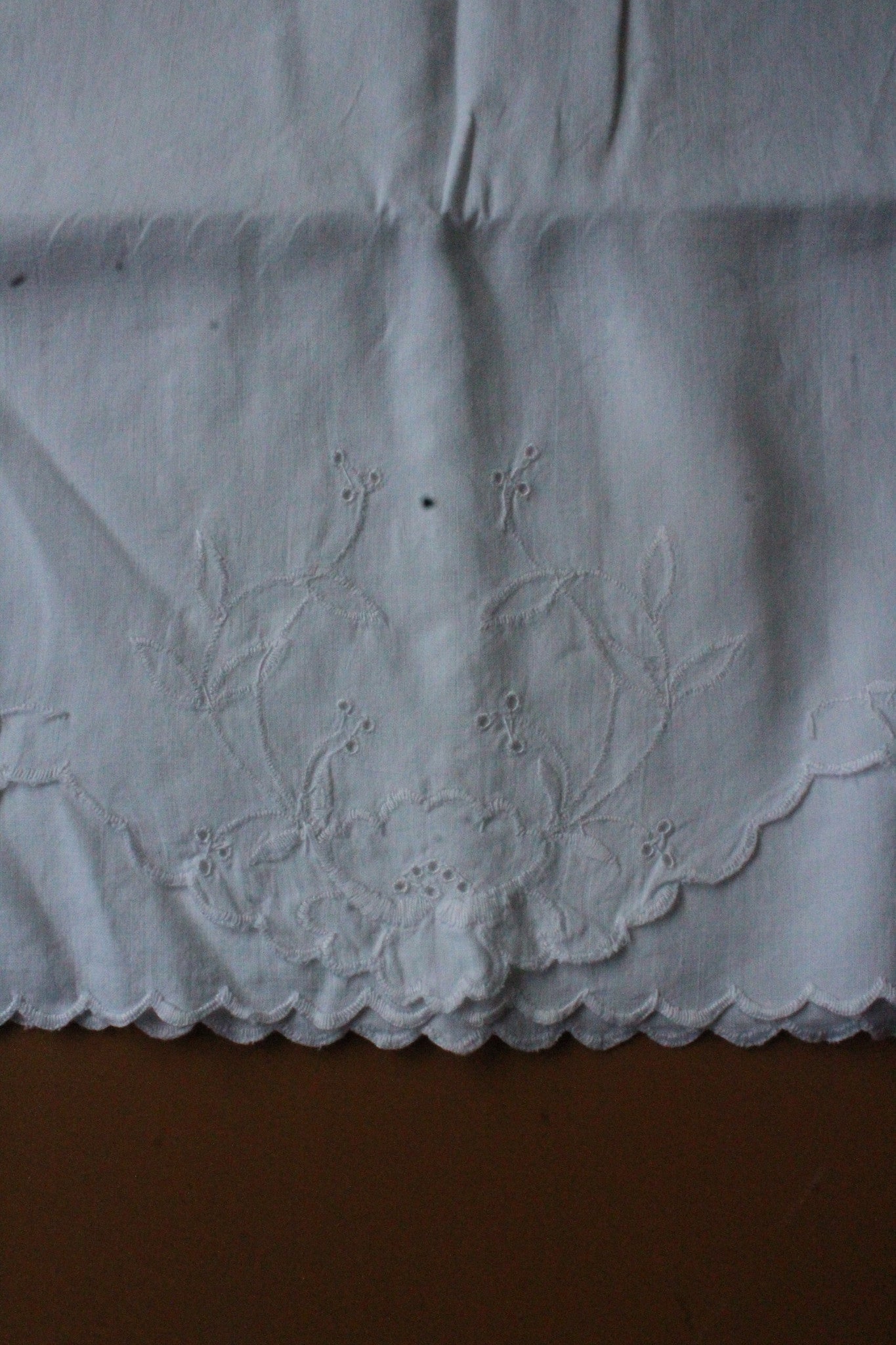 Vintage White Linen & Embroidered Bolster Case - Kernow Furniture