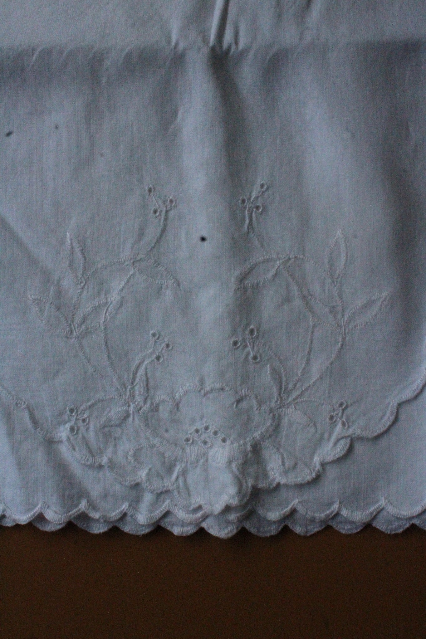 Vintage White Linen & Embroidered Bolster Case - Kernow Furniture