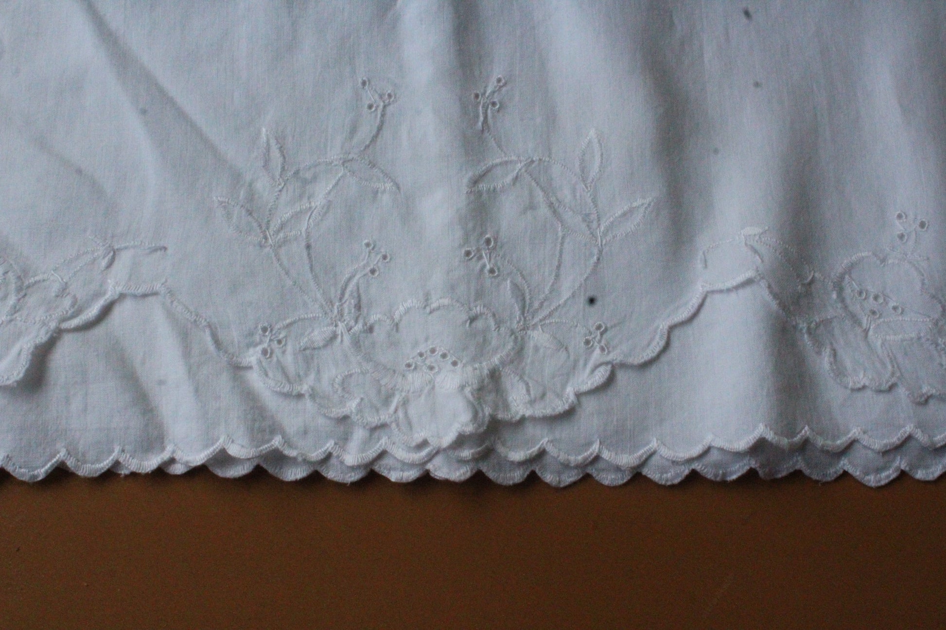 Vintage White Linen & Embroidered Bolster Case - Kernow Furniture