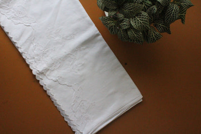 Vintage White Linen & Embroidered Bolster Case - Kernow Furniture