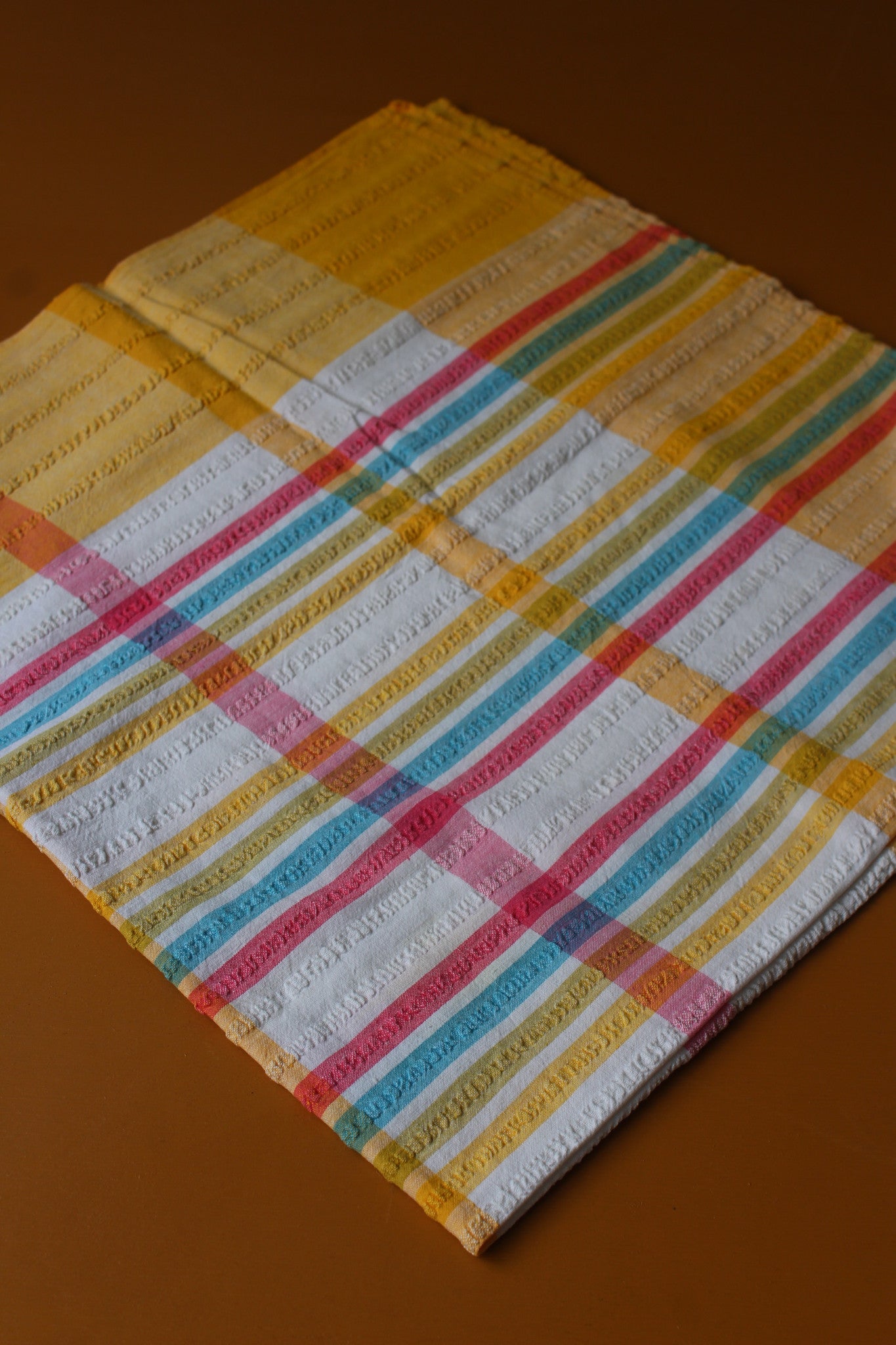 Pair Vintage Tablecloths Checked White & Yellow - Kernow Furniture