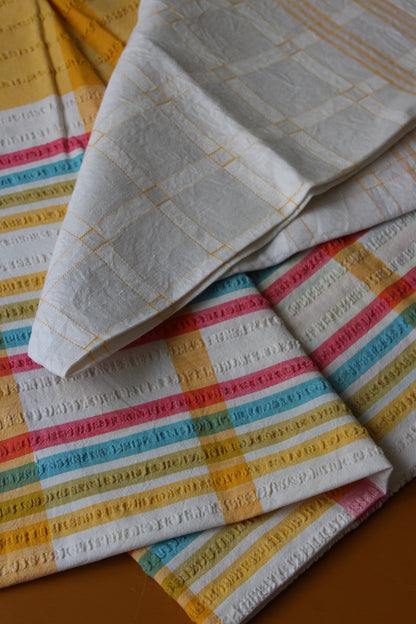 Pair Vintage Tablecloths Checked White & Yellow - Kernow Furniture