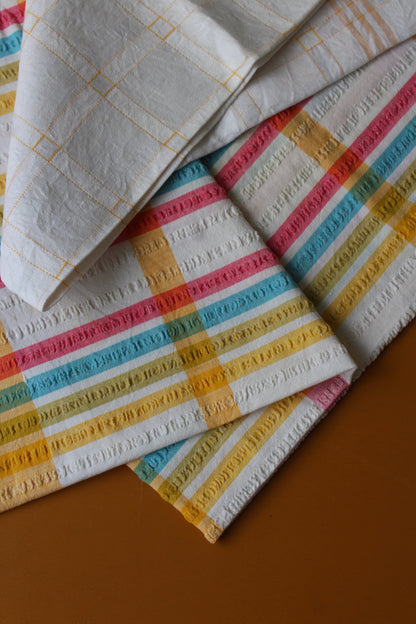 Pair Vintage Tablecloths Checked White & Yellow - Kernow Furniture