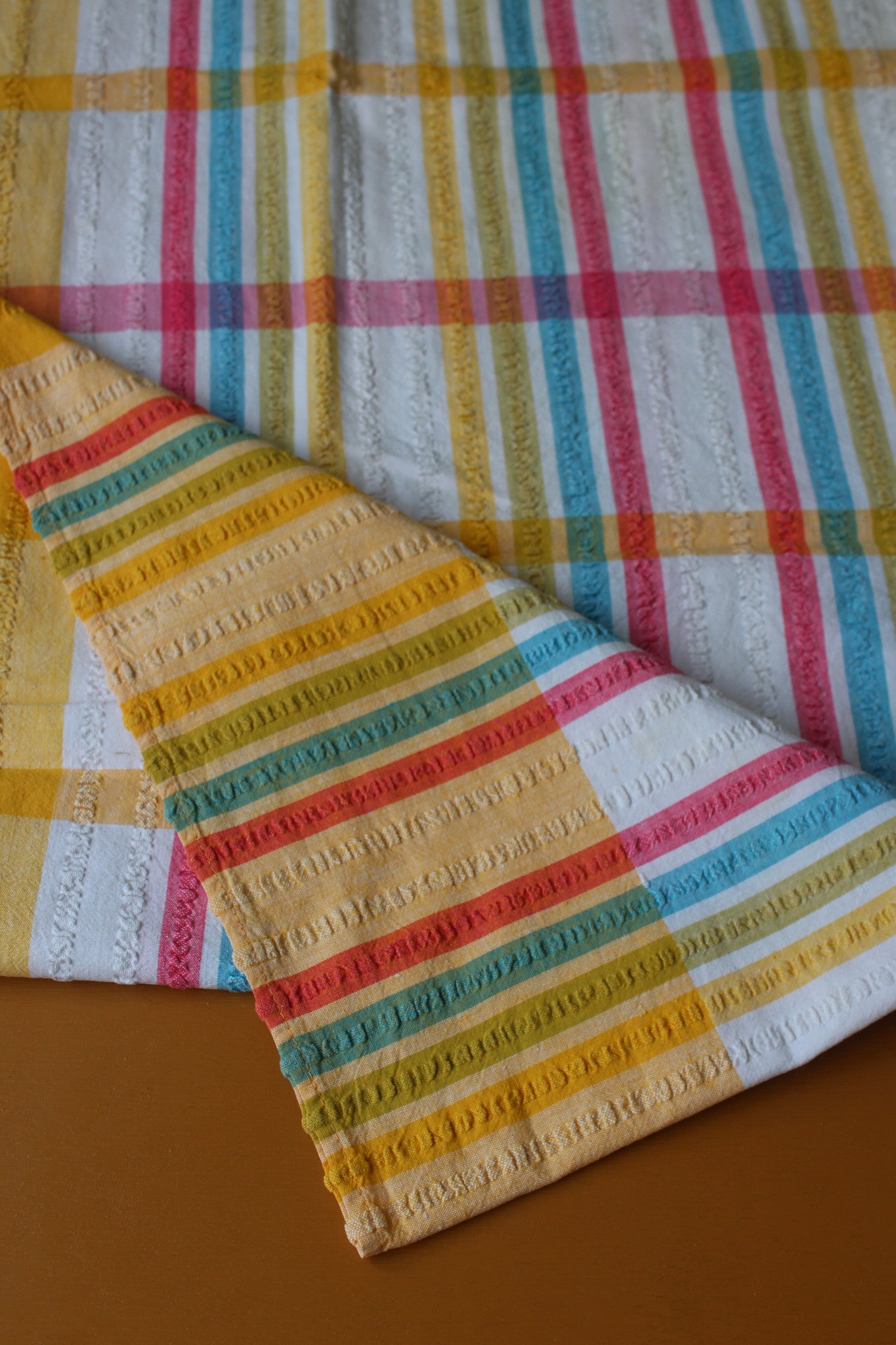 Pair Vintage Tablecloths Checked White & Yellow - Kernow Furniture