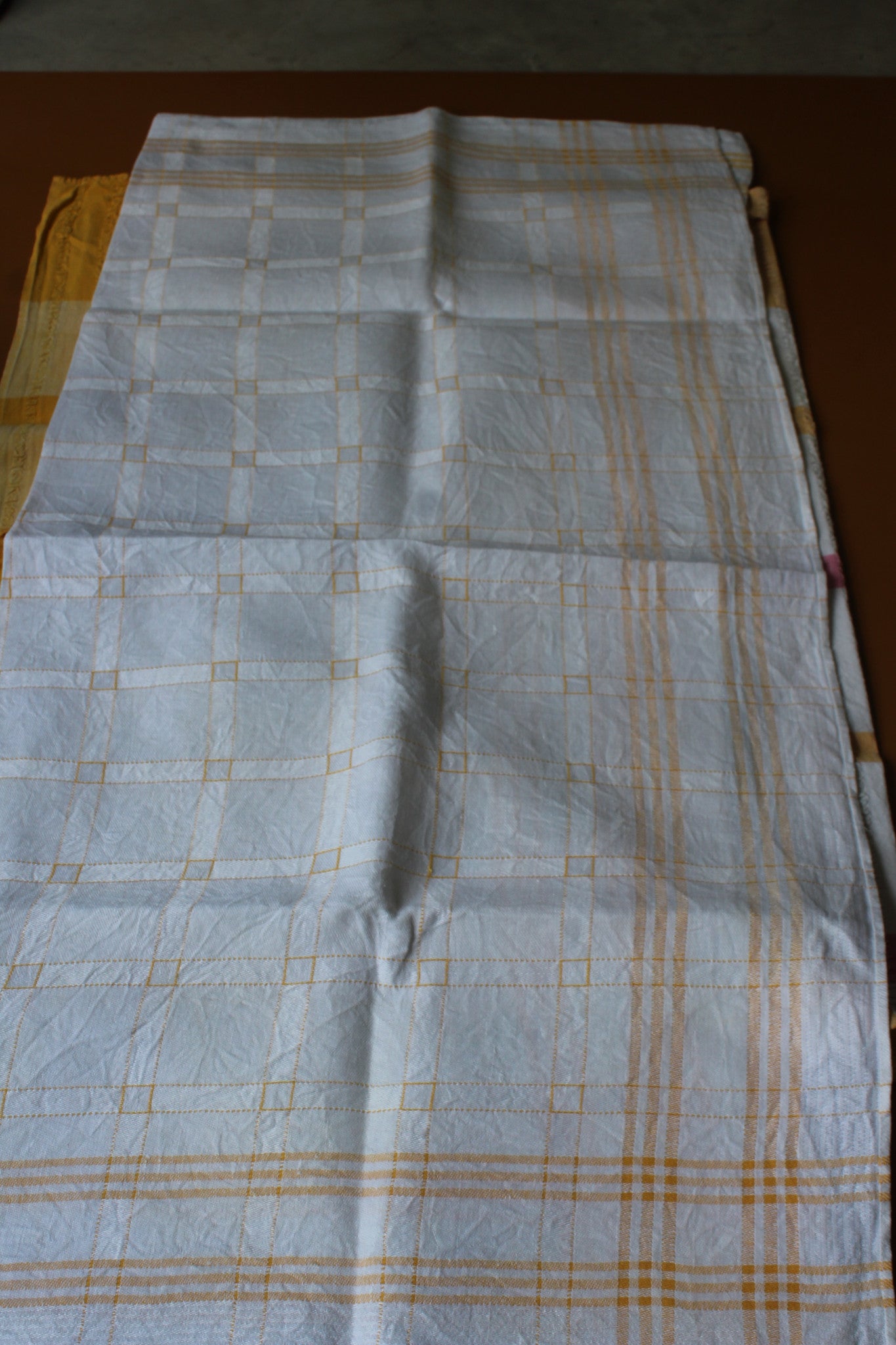 Pair Vintage Tablecloths Checked White & Yellow - Kernow Furniture