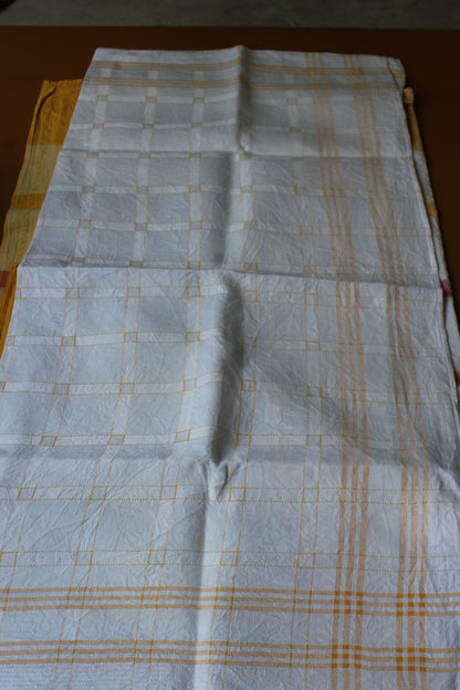 Pair Vintage Tablecloths Checked White & Yellow - Kernow Furniture