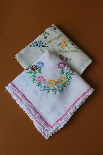 Pair Floral Embroidered Tablecloths - Kernow Furniture