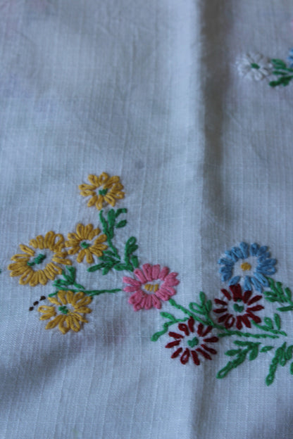 Pair Floral Embroidered Tablecloths - Kernow Furniture