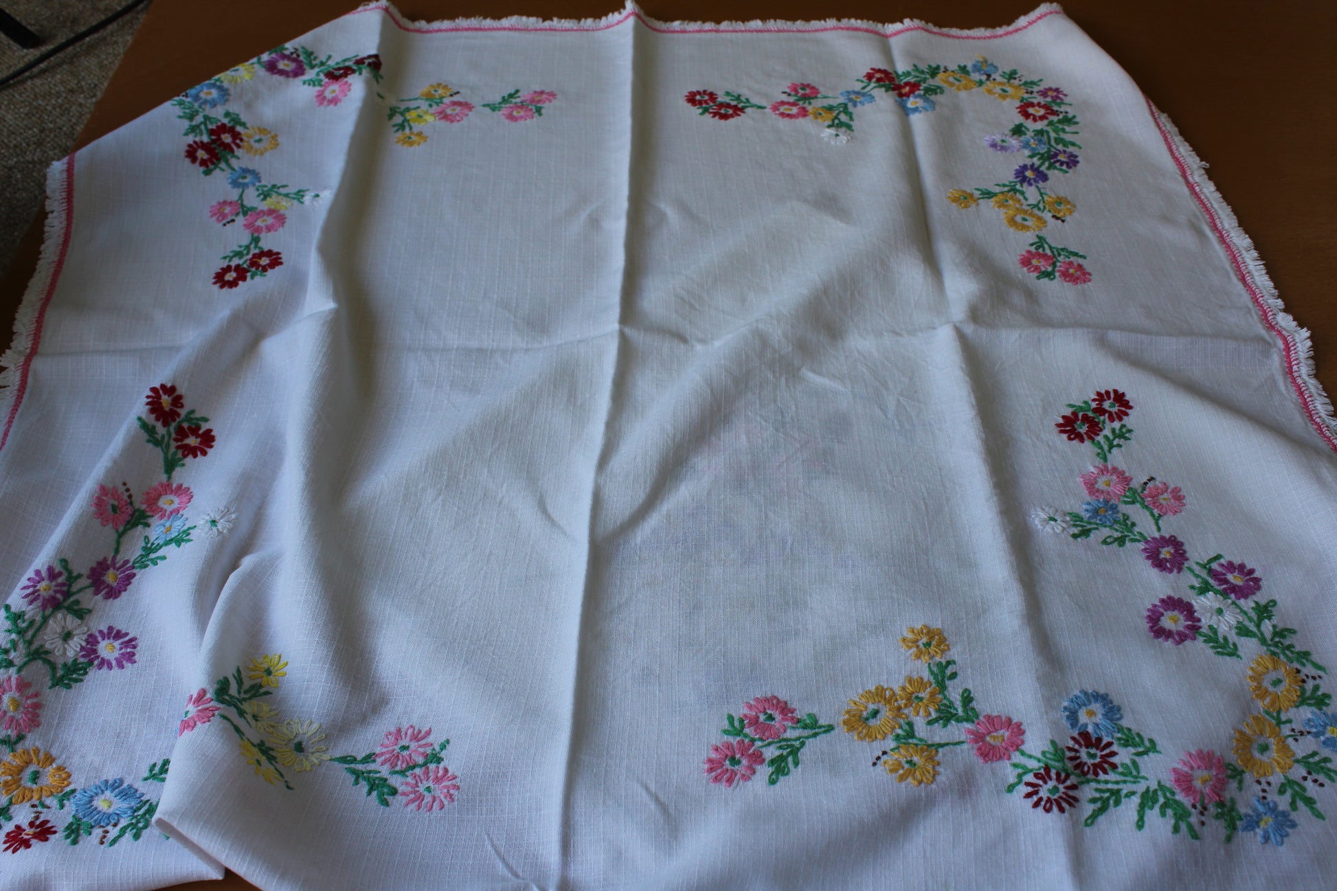 Pair Floral Embroidered Tablecloths - Kernow Furniture