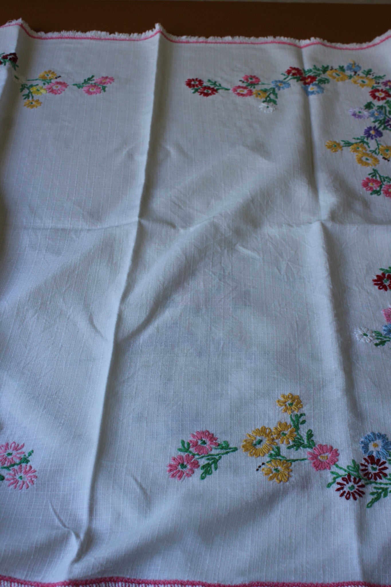 Pair Floral Embroidered Tablecloths - Kernow Furniture