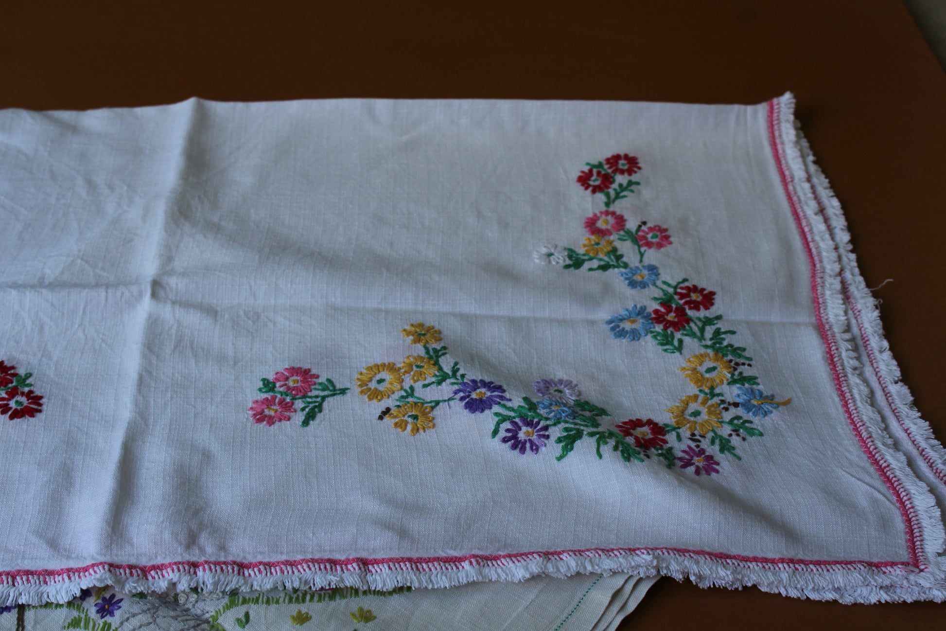 Pair Floral Embroidered Tablecloths - Kernow Furniture