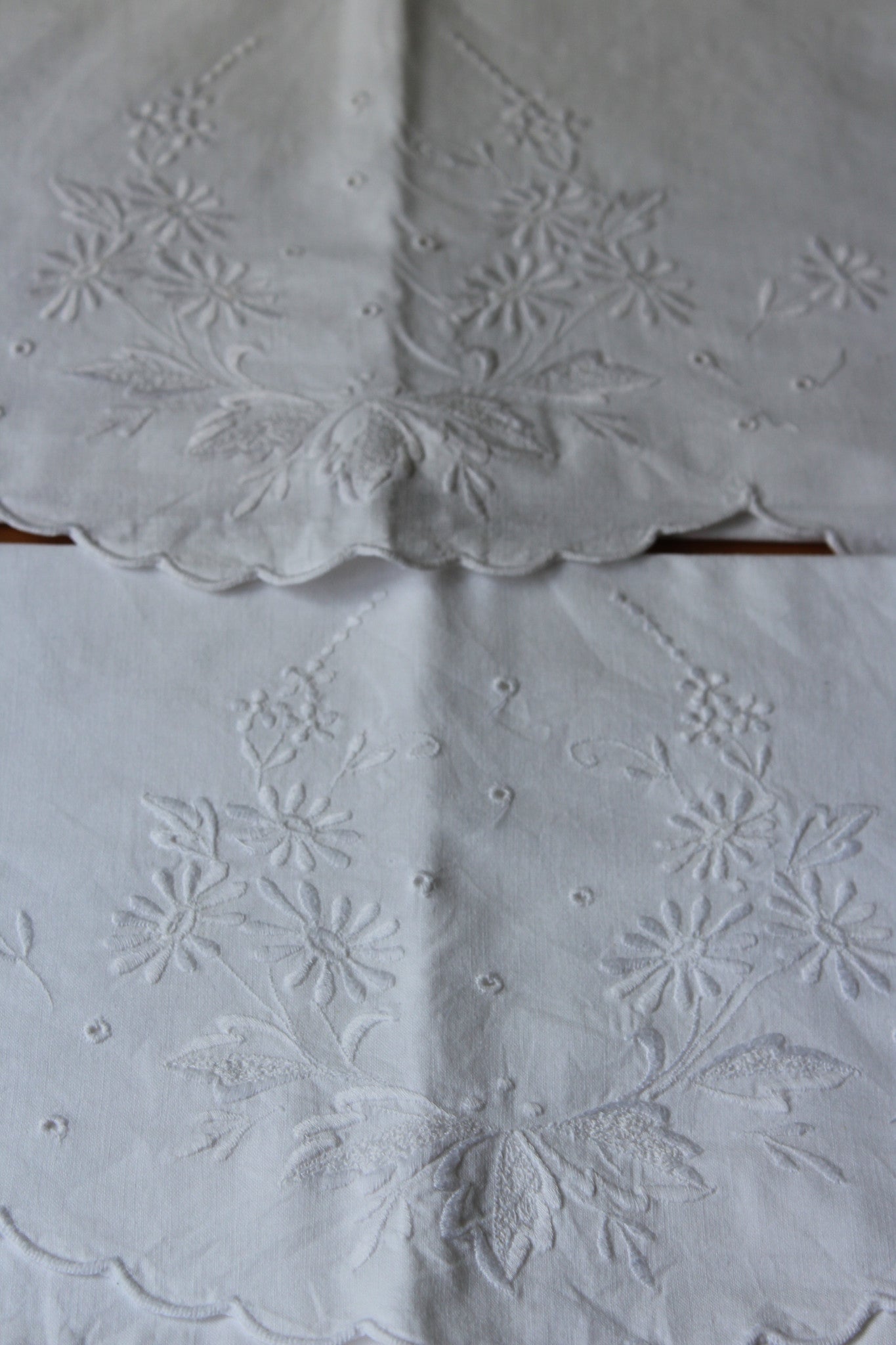 Pair White Linen Floral Pillow Slip Covers - Kernow Furniture