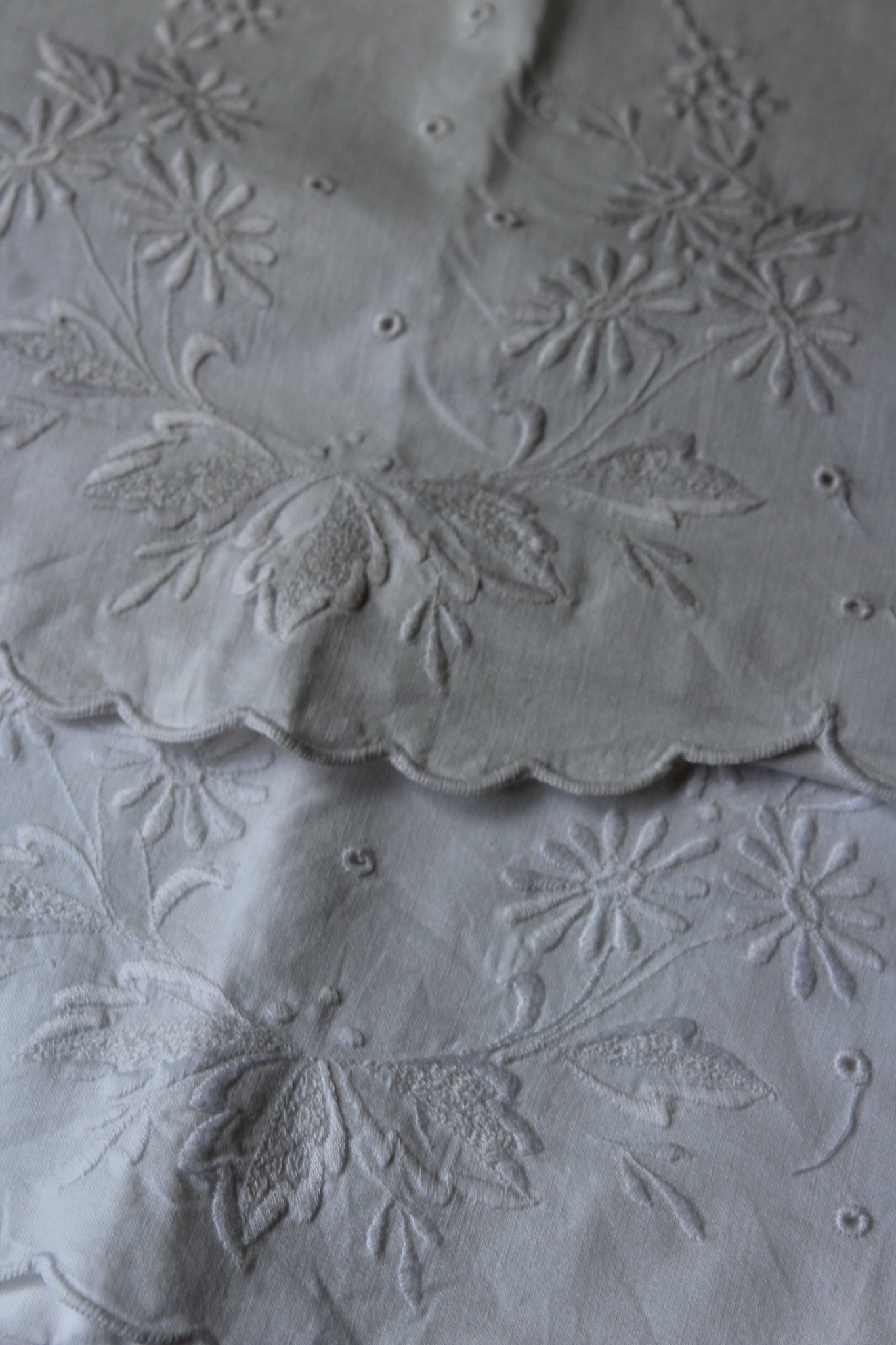 Pair White Linen Floral Pillow Slip Covers - Kernow Furniture