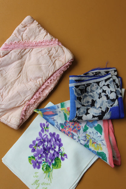 Vintage Floral Silk Ladies Hankies - Kernow Furniture