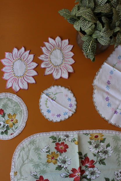 Vintage Floral & Embroidered Table Mats - Kernow Furniture