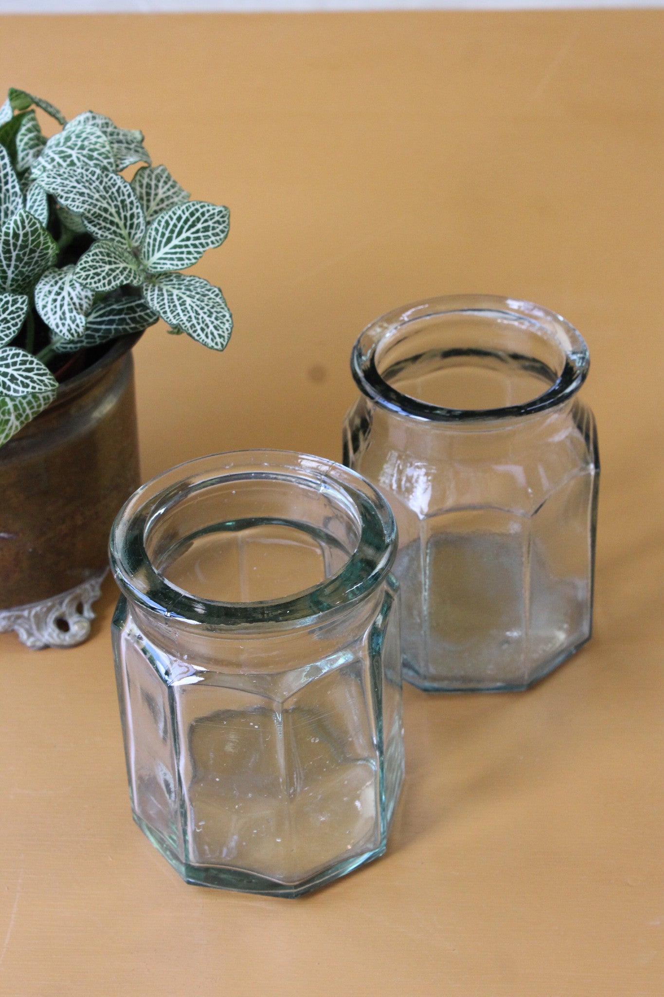 Pair Vintage Hexagonal Glass Jars - Kernow Furniture