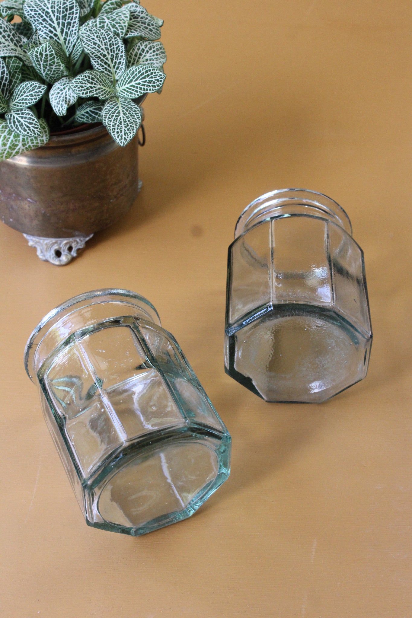 Pair Vintage Hexagonal Glass Jars - Kernow Furniture