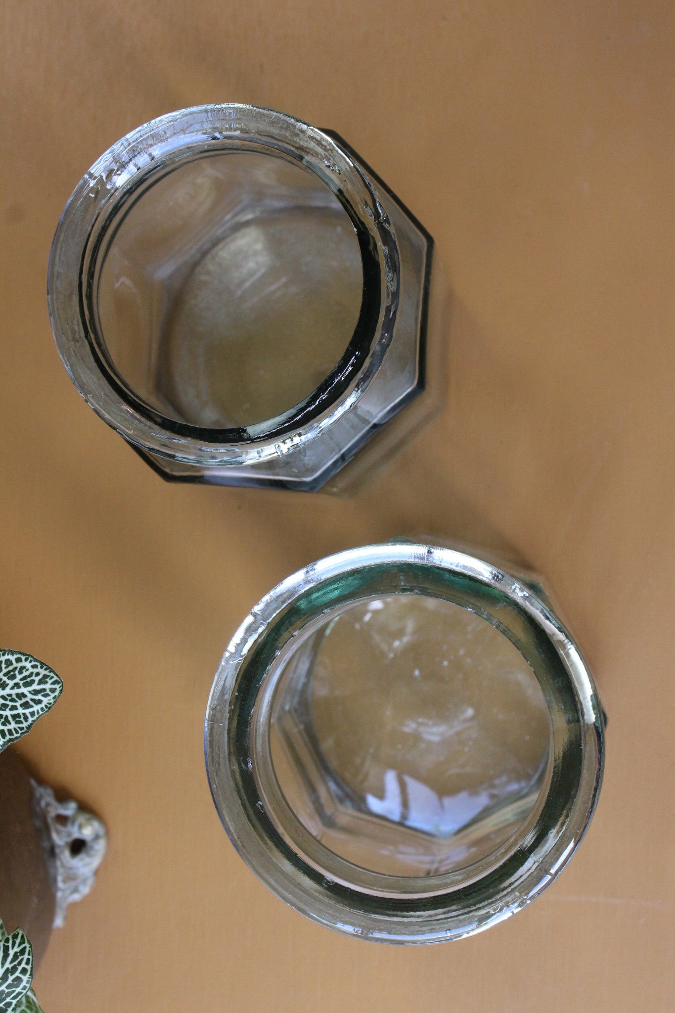 Pair Vintage Hexagonal Glass Jars - Kernow Furniture