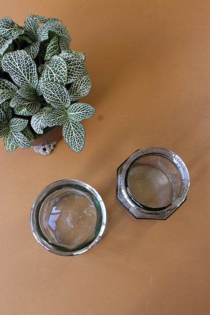 Pair Vintage Hexagonal Glass Jars - Kernow Furniture