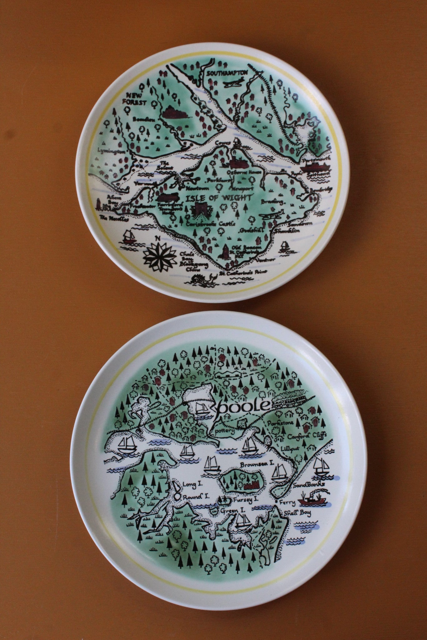 Pair Poole Pottery Map Plates - Kernow Furniture