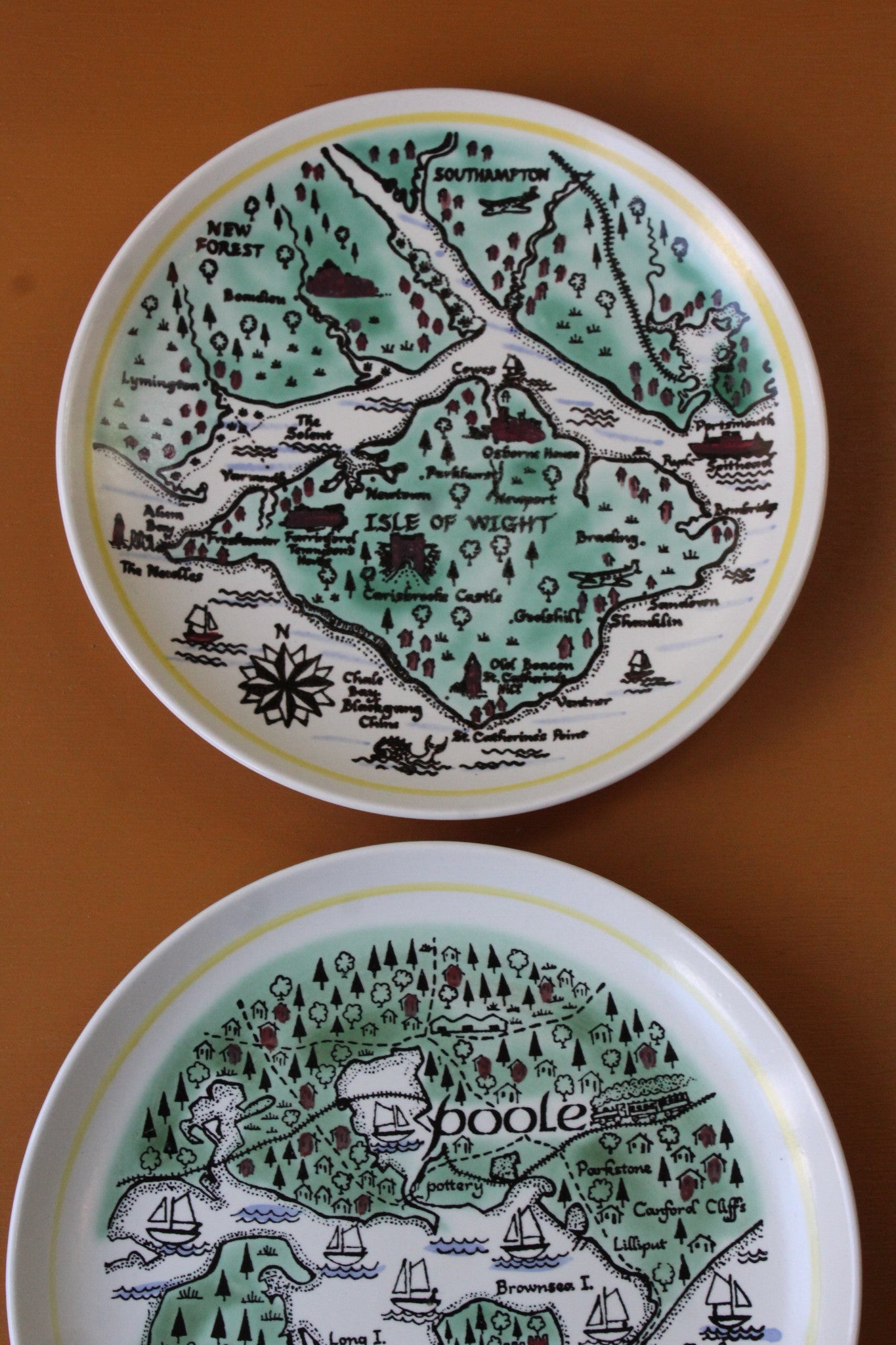 Pair Poole Pottery Map Plates - Kernow Furniture