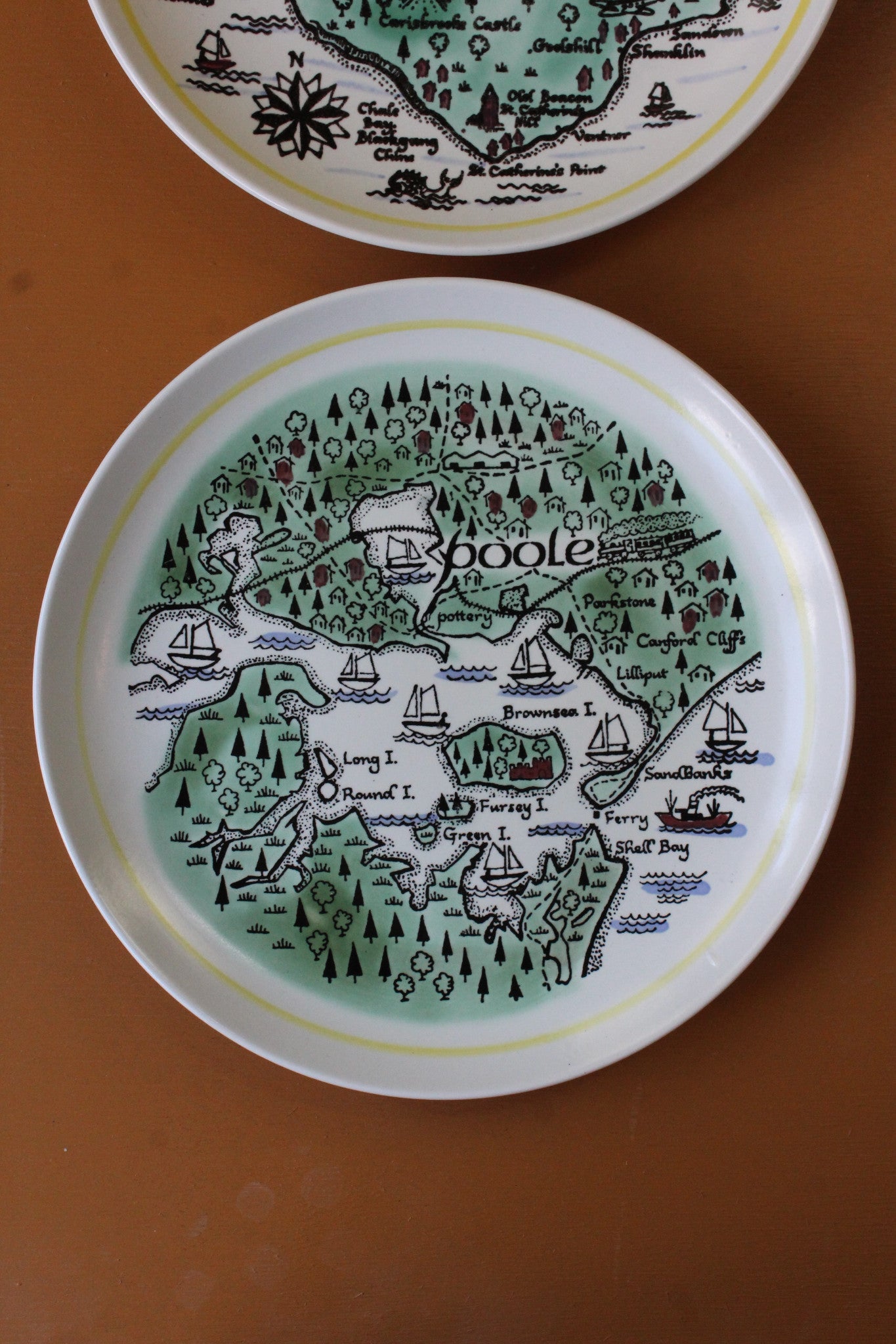 Pair Poole Pottery Map Plates - Kernow Furniture