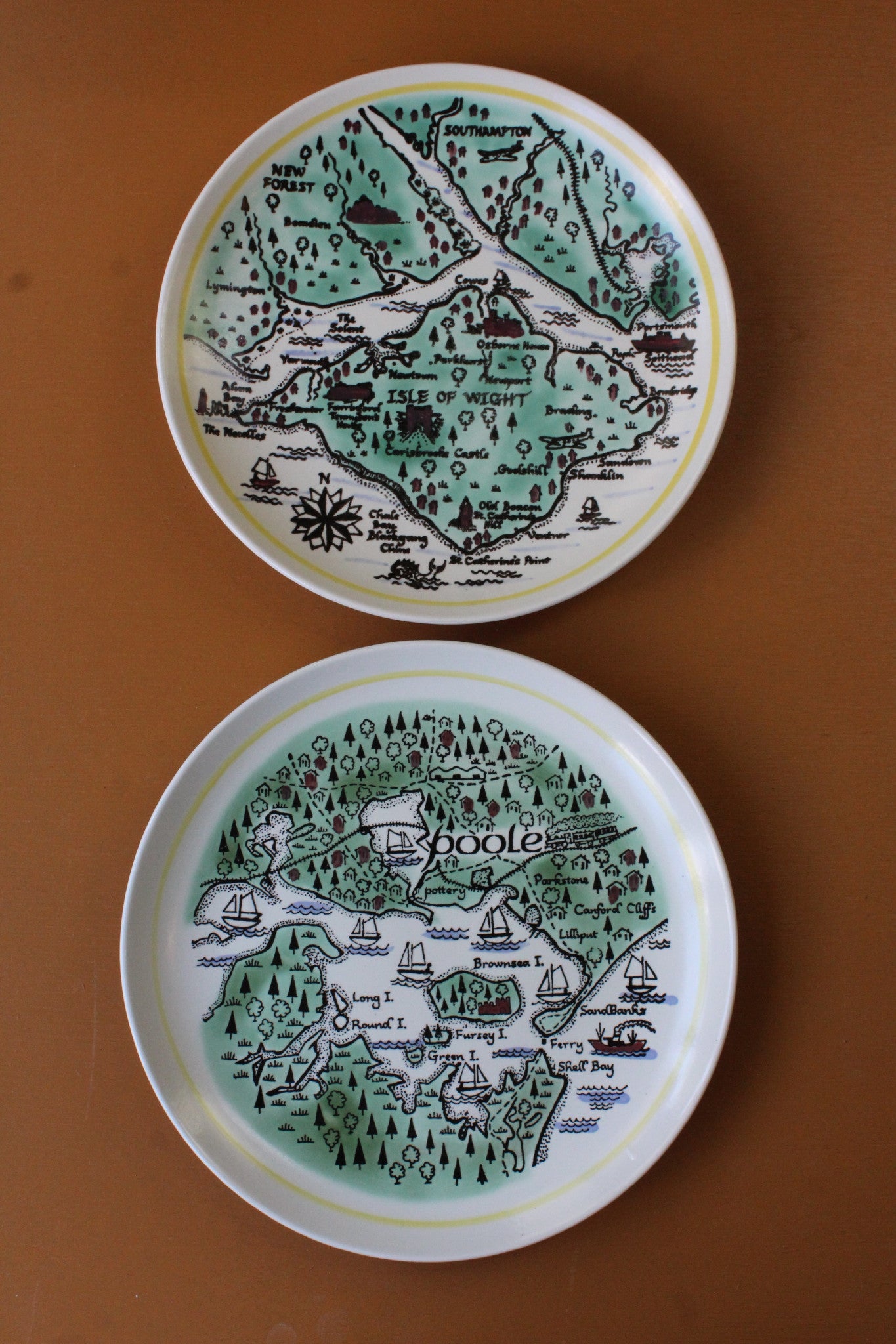 Pair Poole Pottery Map Plates - Kernow Furniture