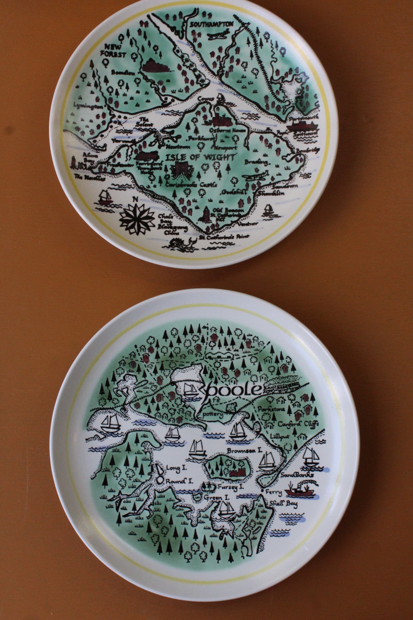 Pair Poole Pottery Map Plates - Kernow Furniture