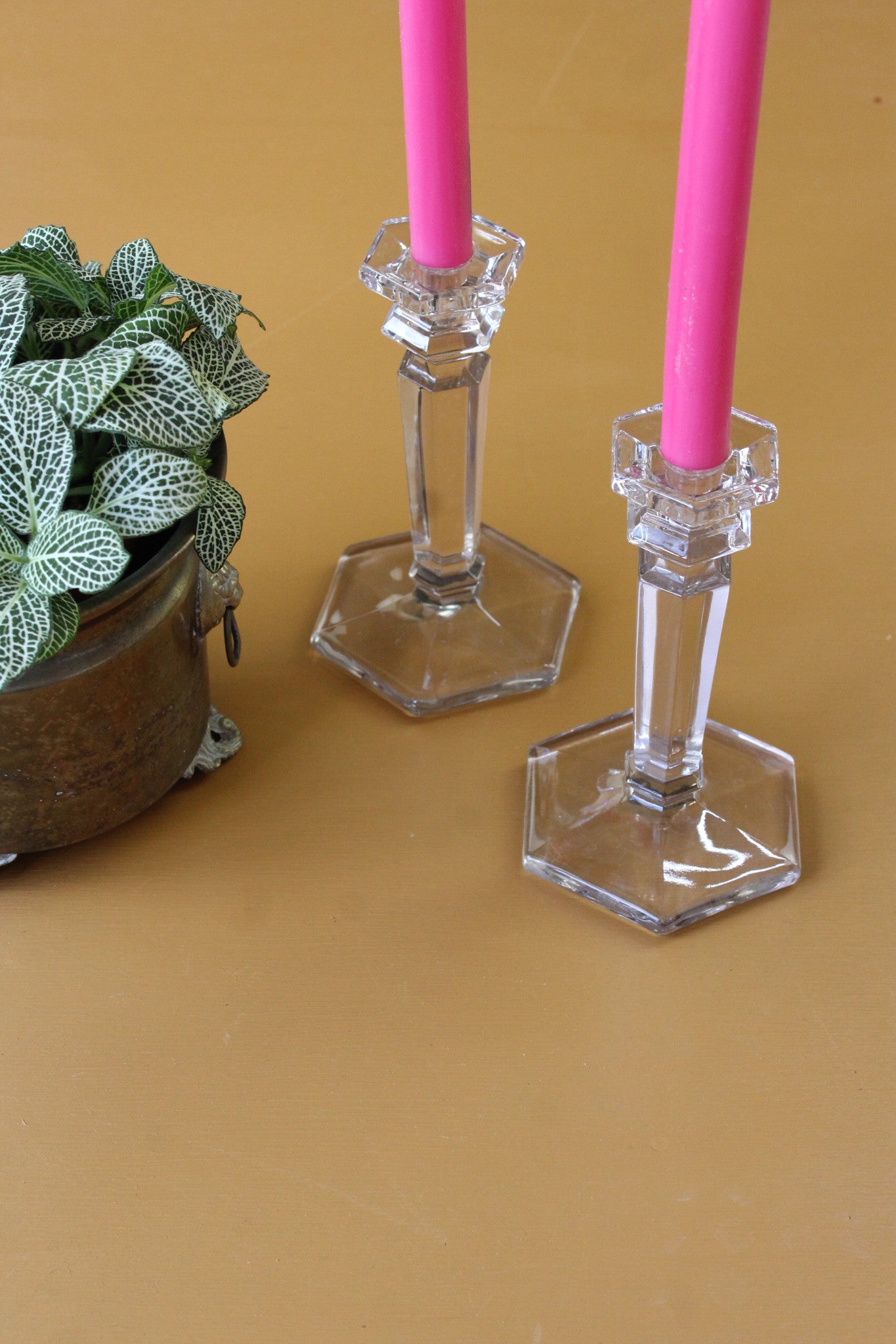 Pair Glass Candlesticks - Kernow Furniture