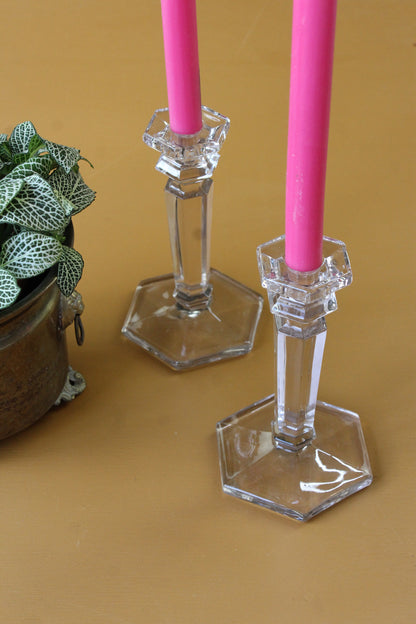 Pair Glass Candlesticks - Kernow Furniture