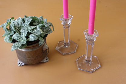 Pair Glass Candlesticks - Kernow Furniture